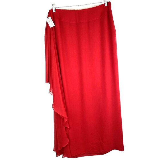 VNTG  Victor Costa Womens Red Ruffle Detail Maxi Pencil Skirt Size 12  USA NWT - Picture 2 of 8